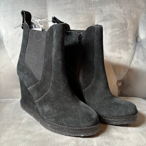 Vaneli Black Suede Leather Chelsea Wedge Boot Size 8 1/2 NEW - Picture 7 of 9